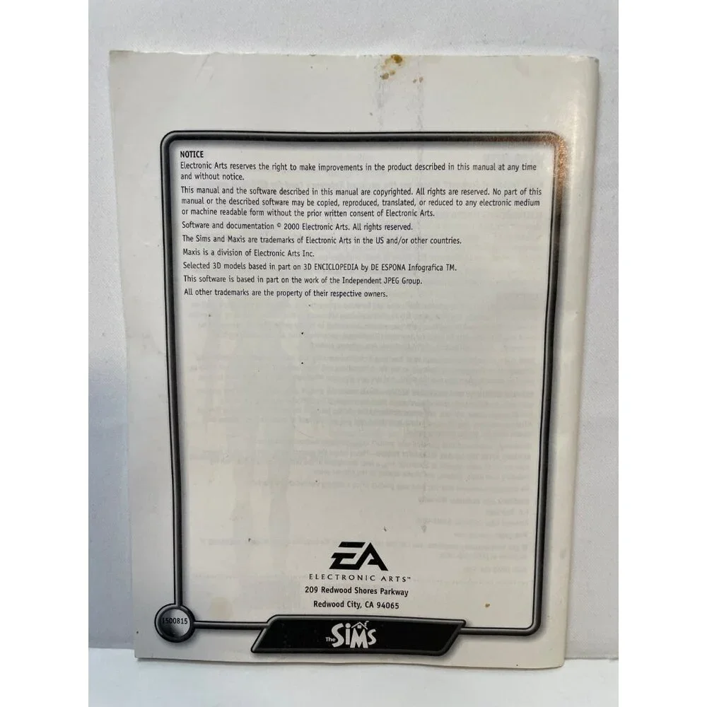 The Sims Simulator computer PC Instruction manual booklet only 2000 EA Game